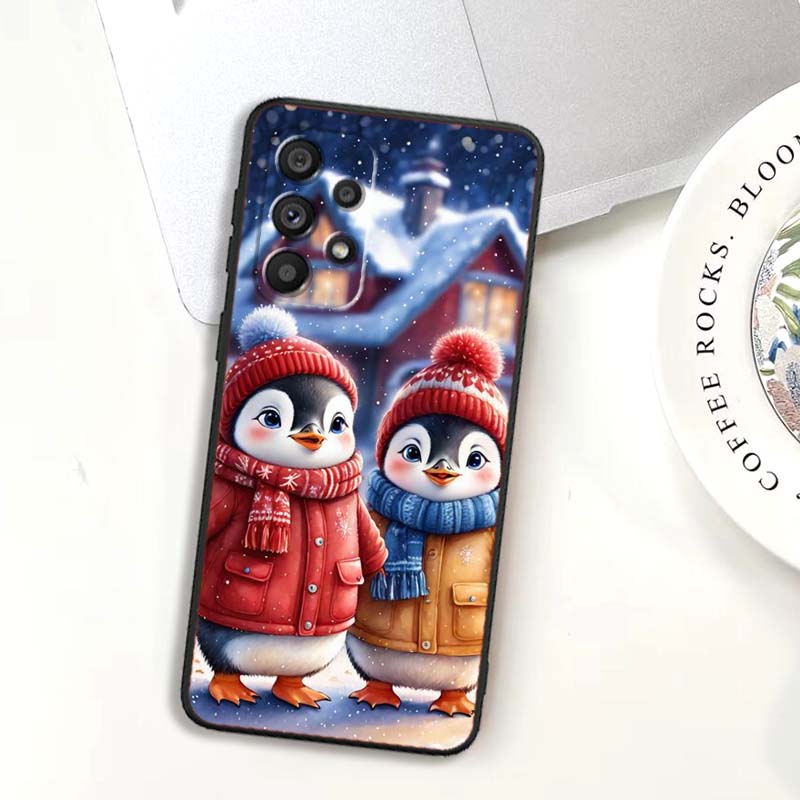 Christmas Cartoon Cat Art Phone Case For Samsung A73 A72 A71 A55 A54 A53 A52 A51 A13 A22 A16 A15 A12 A14 A26 A07 5G Black