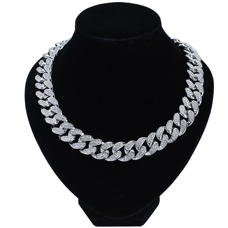 European Hip Hop Domineering 20mm Exaggerated Cuban Full Diamond Necklace Male Daikin Chain Miami Fashion Classy Cuban Link Chain