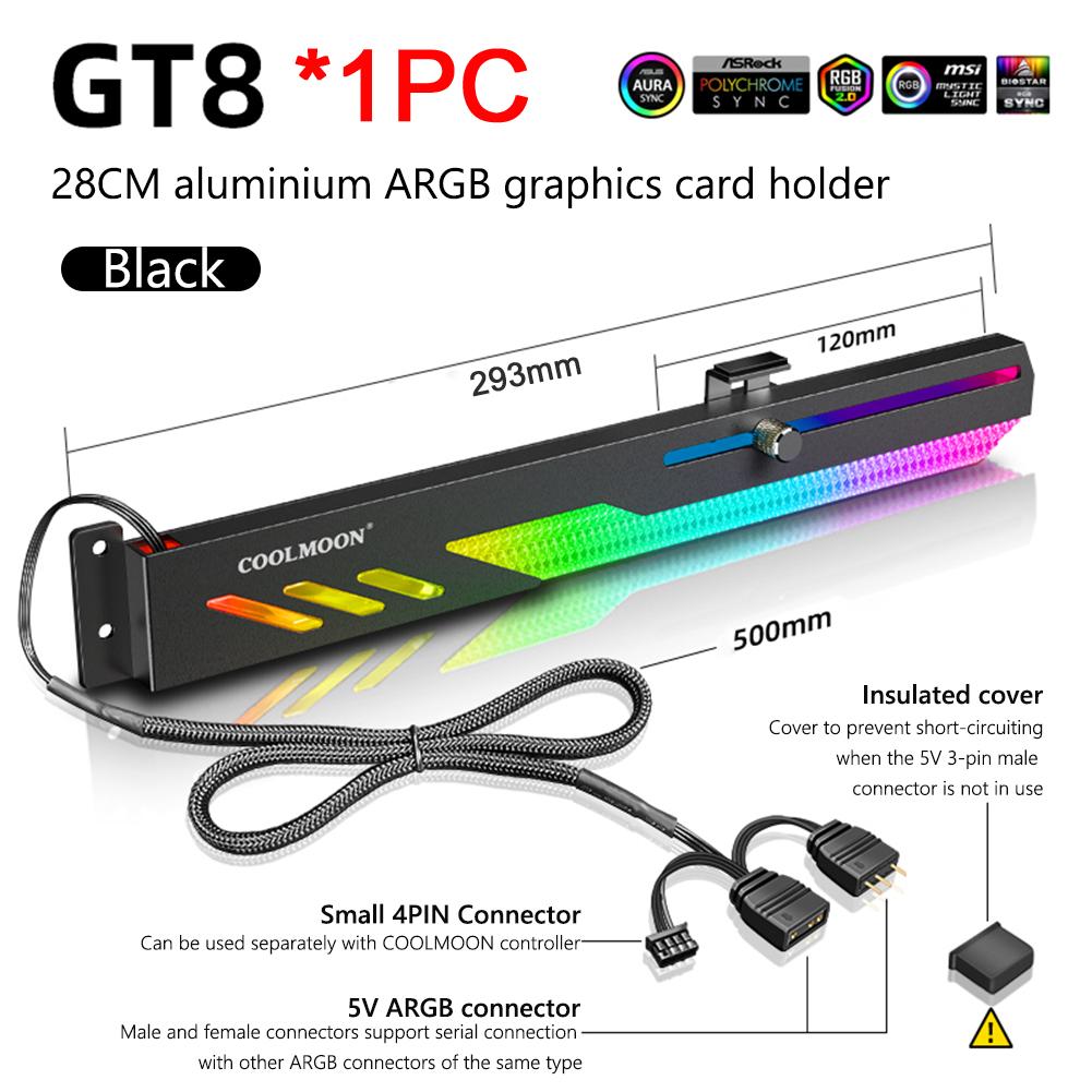 COOLMOON GT8 Horizontal GPU Support 5V ARGB Bracket Support Computer Video Card Stand GPU Holder PC Case Cooling Kit