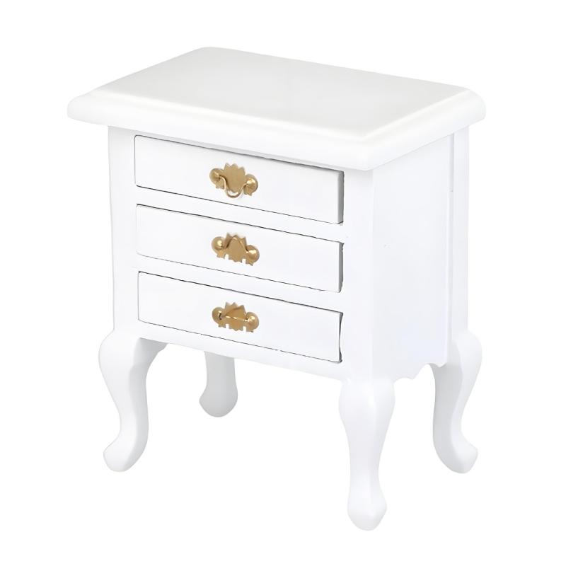 

Handcrafted Miniature Bedroom Furniture Realistic 1:12 Doll house night table With Storage Drawer 1 белый