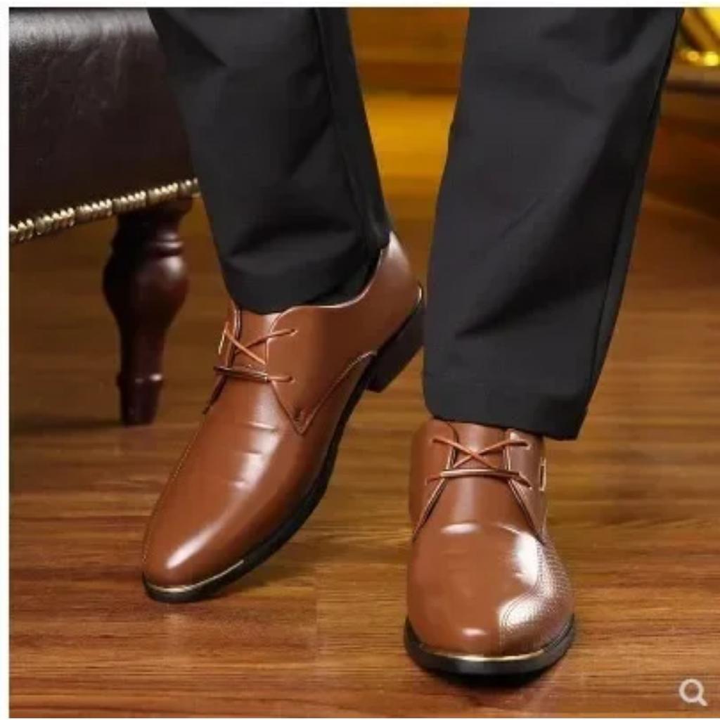 Men's Leather Shoes Lace-Up Casual Shoes Business Dress Men's Shoes Breathable Wedding  Wear-resistant  Men 2024