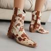 2025 Wildleder Leopardenmuster Stoff Holzmaserung Dicker Absatz Quaste Dünner Riemen Slipper Westernstiefel Plüschfutter für Winterstiefel