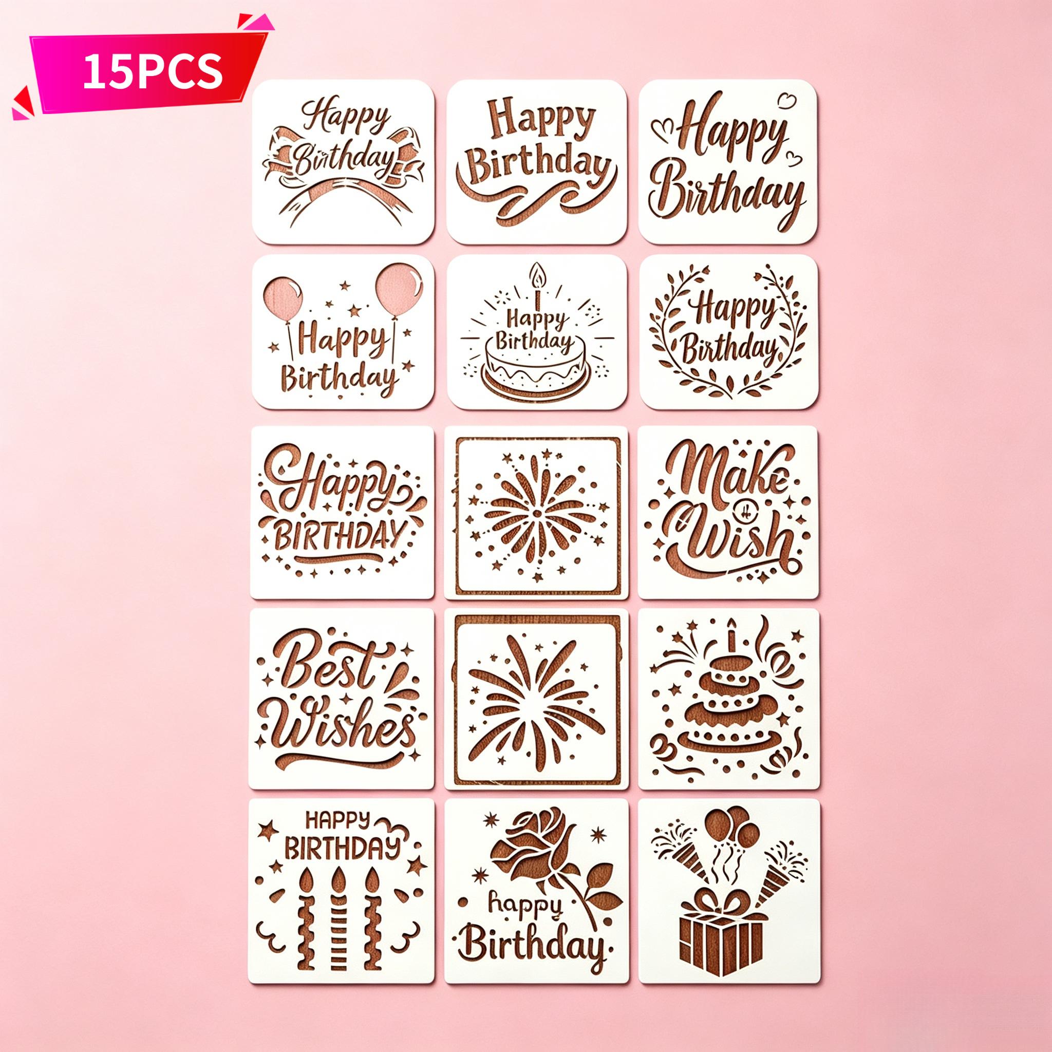 

15PCS Happy Birthday Stencils Set, 10cm Reusable Plastic Painting Templates For Cards, Scrapbook, Wood, Wall & Party Decor 15PCS белый