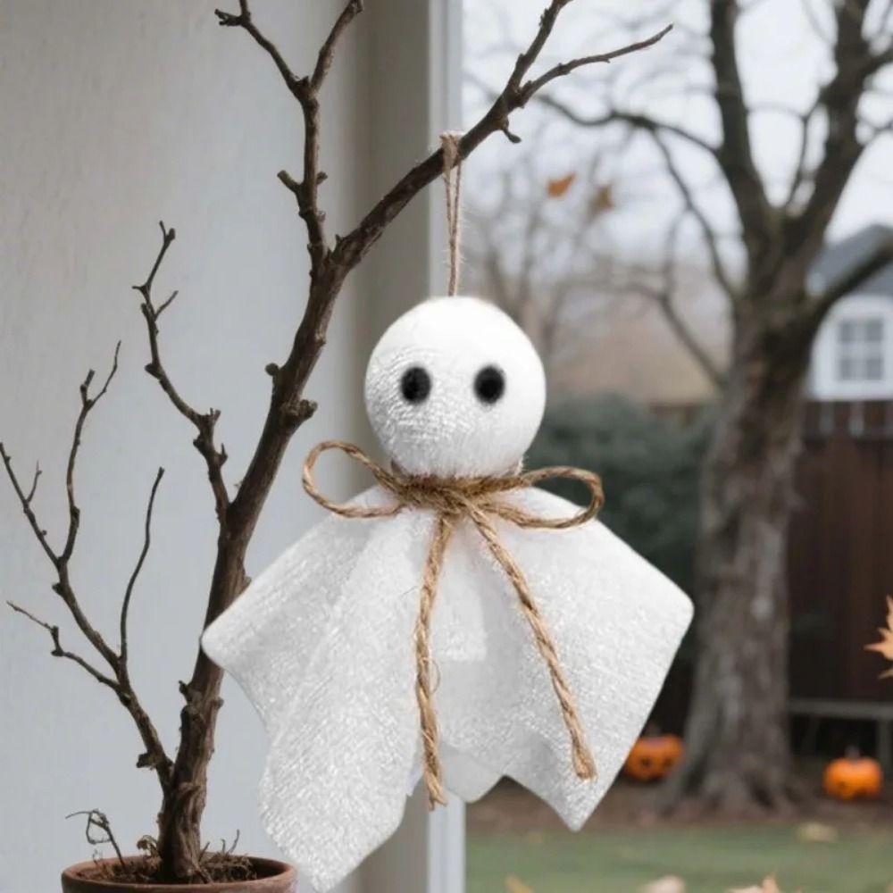 6Pcs 3 Inch Halloween Hanging Ornaments White Ghosts Hanging Ghost Pendant Haunted House Decoration