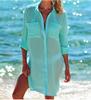 Women's Wrinkle Fabric Two-pocket Concealed Button Beach Cover-up