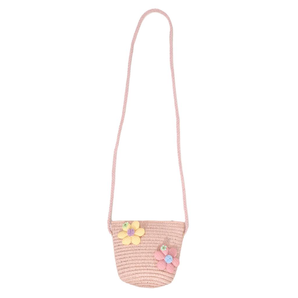 Girl Zipper Flower Straw Bag Cute Photo Props Handmade Woven Kid Messenger Bags Storage Basket Coin Purse Crossbody Handbag