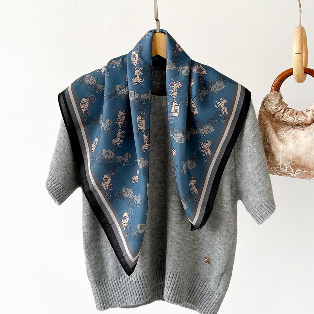 Double-Sided Two-Color Herringbone Silk Scarf Female High-End Oil Painting Leaf Printing Scarf Small Square Scarf Customization