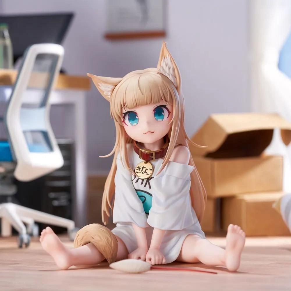 Cat Eating Fish Soybean Powder Cat Girl Sitting Posture Changeable Face Cute Figurine Decoration Toy Model