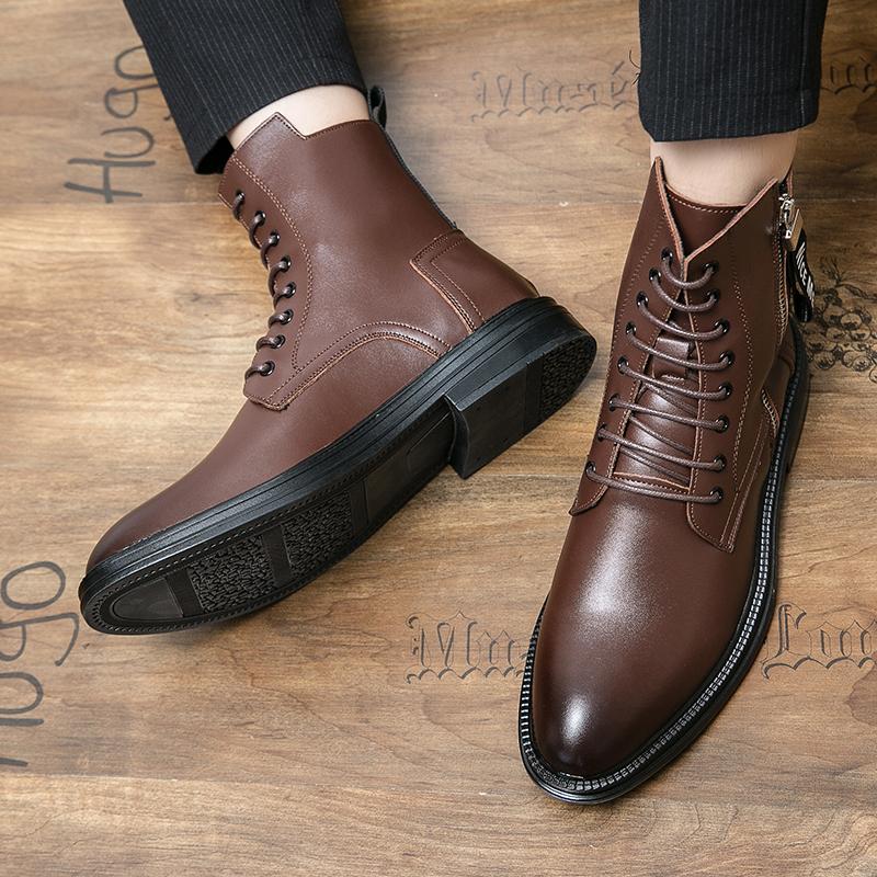 Korean Version of Fashionable Men Lace Up Formal Boots Luxury Brand Business Men Shoes High Top Men Boots Non-Slip Ankle Boots
