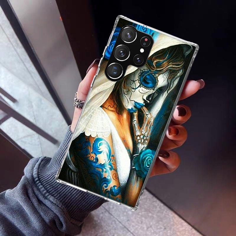 Catrina Beautiful Rose Girl Skull Phone Case For Samsung Galaxy S23 S24 S25 Edge S26 Ultra S22 + S21 Plus S20 FE Cover Silicone