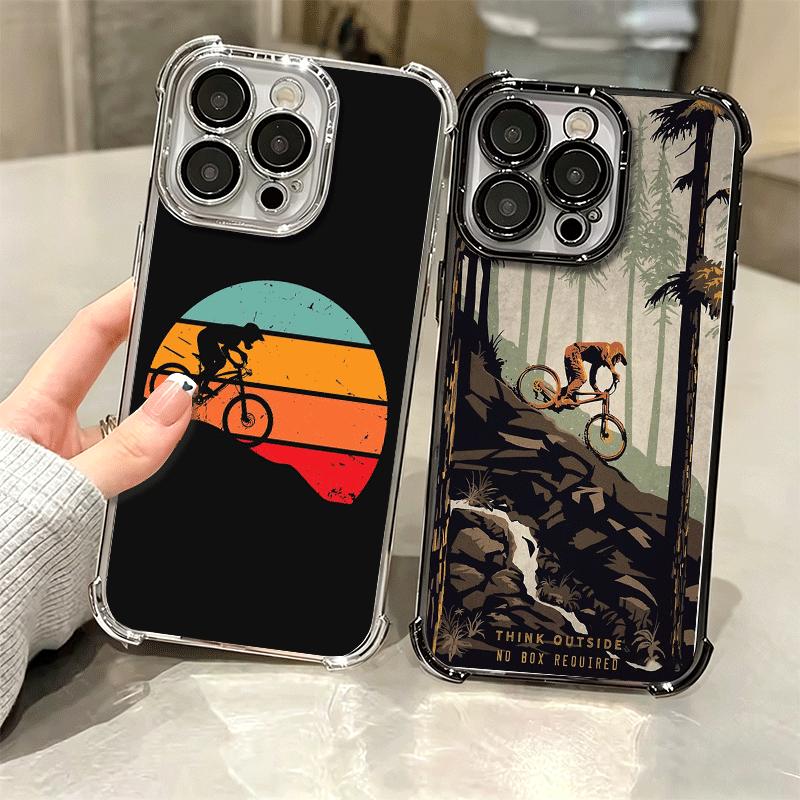 Mountain Bike Bicycle Soft Phone Case For iPhone 15 16 17 Air 14 Pro Max 16E Plus 13 12 Mini Plating Anti-Fall Fundas