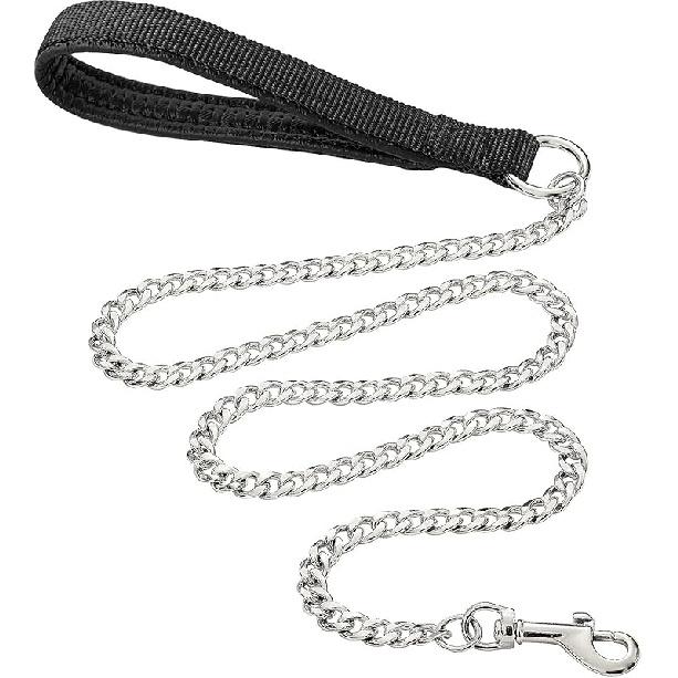Heavy Duty Metal Dog Leash, 6 FT Chew Proof Pet Leash Chain with Soft Padded Handle for Large & Medium Size Dogs (6 FTx3 mm (30-120 lbs))