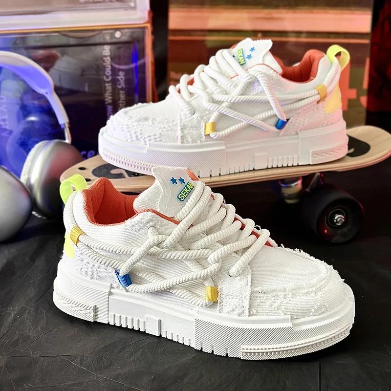 

Outdoor Sports Men Shoes Running Casual Sneakers Male Thick Sole Walking Canvas Shoe Fashion Trainers Flat Platform Sneaker 2024 44 жовтий