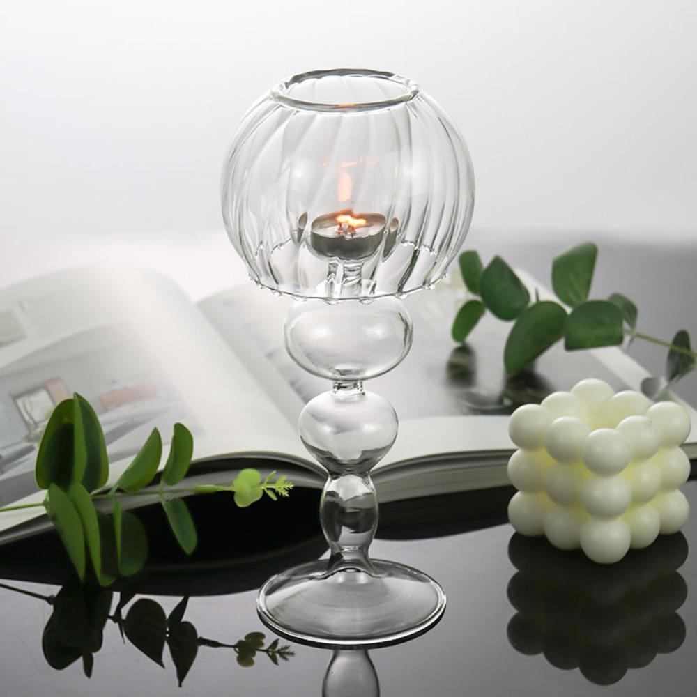 European Retro Glass Candle Holder Transparent Umbrella Shaped Romantic Candlelight Candle Holder Creative Furniture Room Decor
