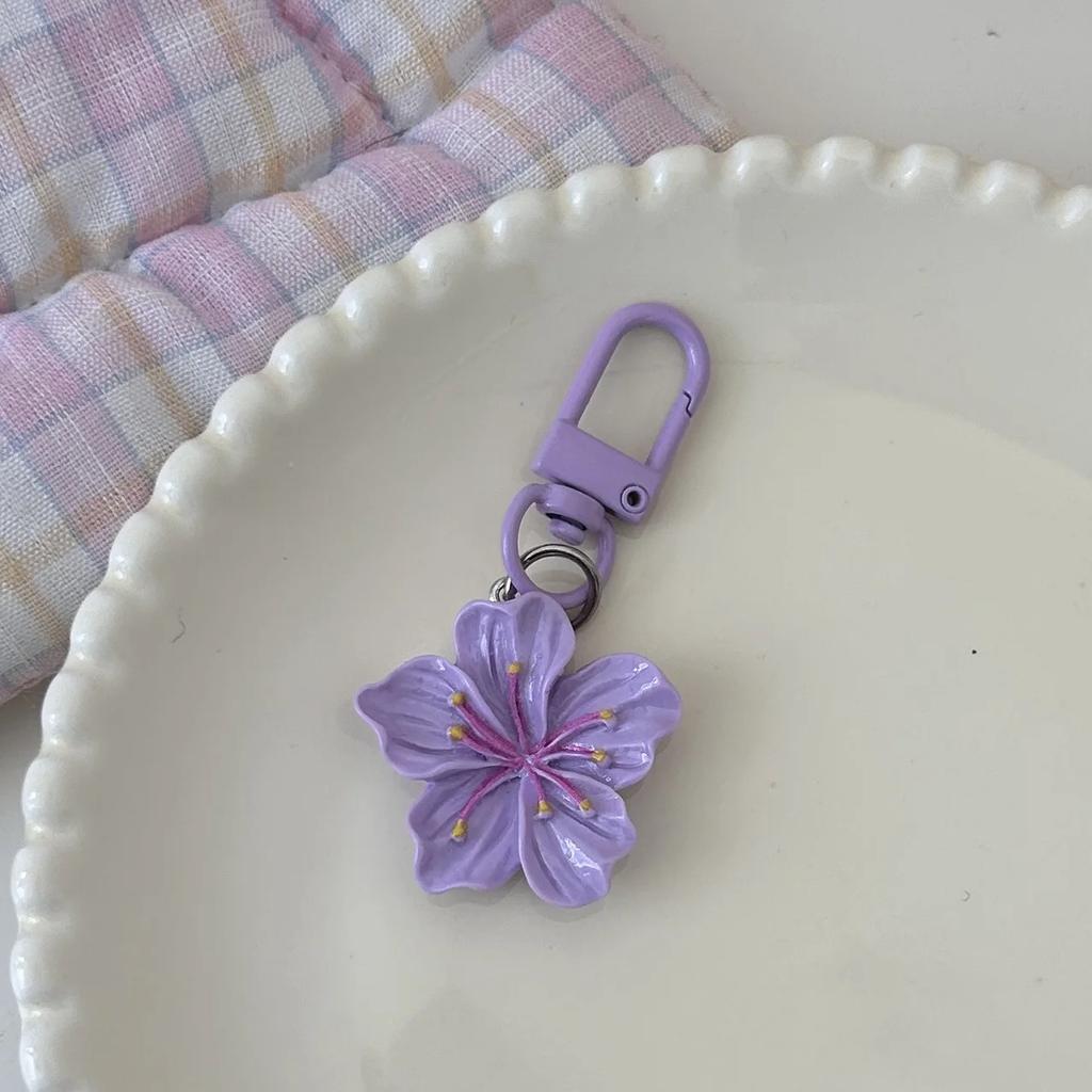 Romantic Sakura Blossom Keychain Girls Sweet Flower Pendant Key Ring Friend Gifts Key Chains Simple Backpack Bag Accessories
