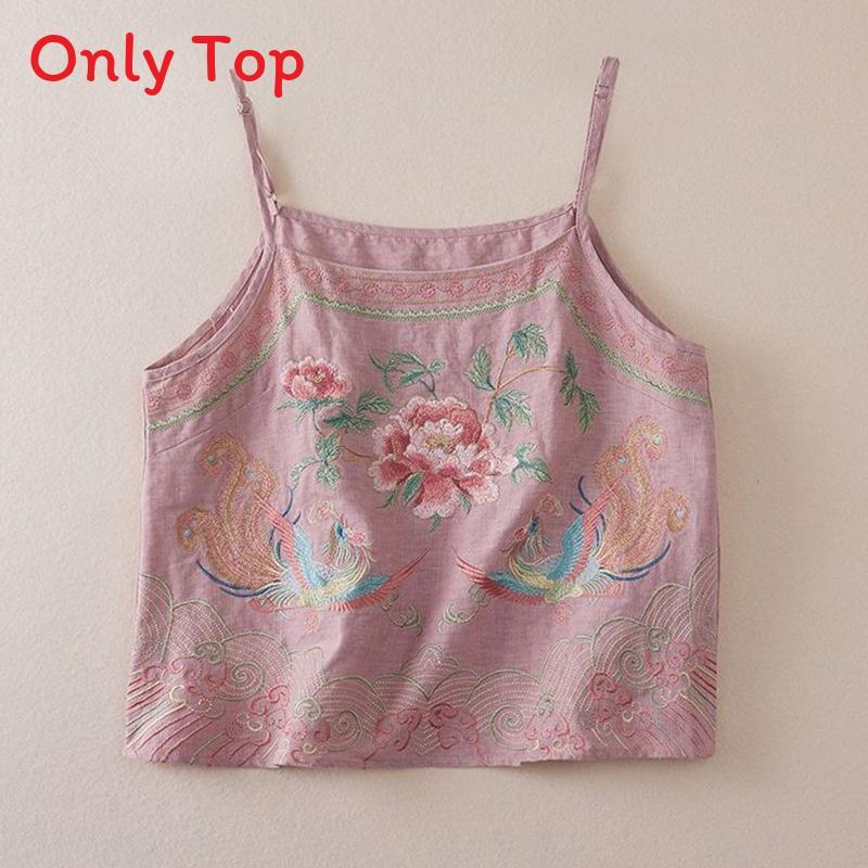 Cotton Linen Embroidered Vintage Sleeveless Tank Top For Women Summer Casual Wear