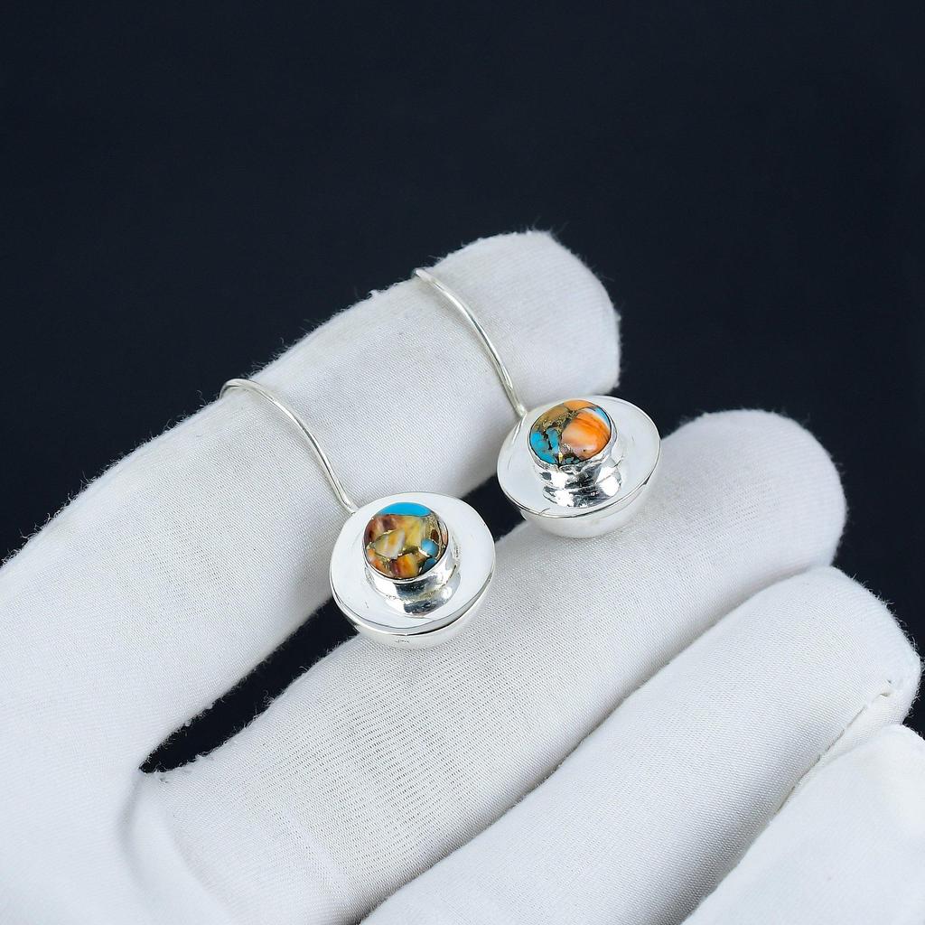 Natural Orange Spiny Oyster Gemstone Earrings, 925 Sterling Silver Earring, Handmade Boho Silver Jewelry Dangle Earrings, Easter Gift