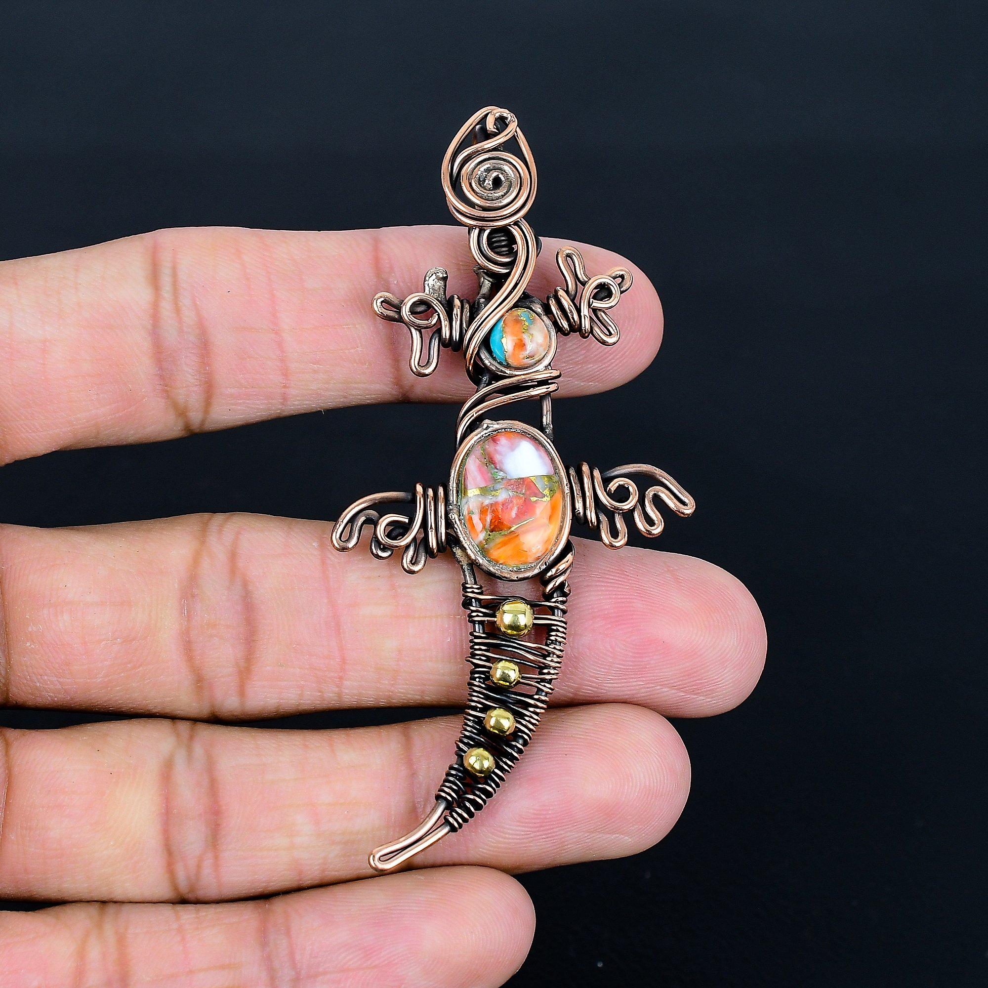 

Orange Spiny Oyster Pendant, 999 Copper Wire Wrapped Gemstone Jewelry, Handmade Pendant Amazing Jewelry, Gift For Her 2.55 Inches