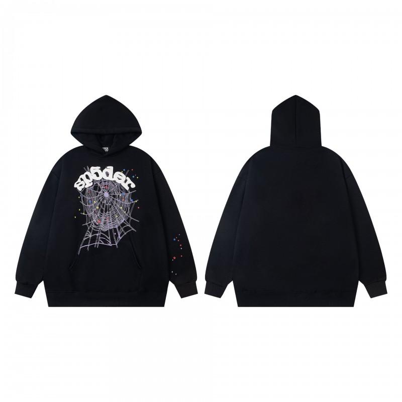 Mens Oversized Hooded Sweatshirt With Spiderweb Foam Print Cotton Fleece-Lined