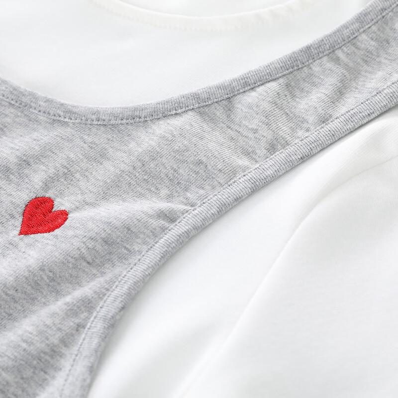 Mengtejiao Girls' Heart Embroidered Short Sleeve T-Shirt