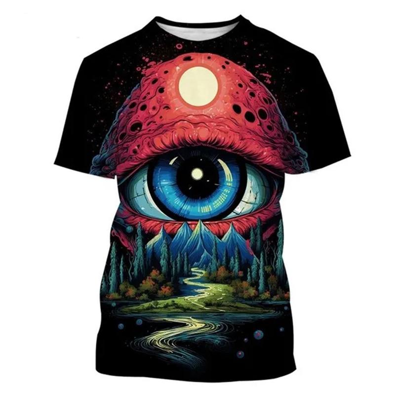 Funny Eyes Pattern T-Shirt For Men Women Mushroom 3D Printed Tees Summer Casual Loose T Shirts Round Neck Tops Short Sleeves