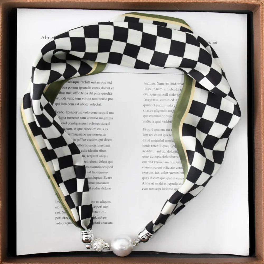 Chinese Retro Multi-Functional Magnetic Women'S Silk Scarf Small Strip Diamond Magnetic Buckle Small Scarf