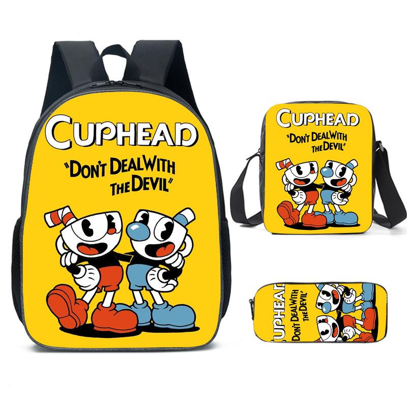 Zaino a Testa di Tazza Cuphead Zaino per Studente Cuphead Zaino Cartone Animato Borsa Pranzo Borsa a Tracolla Astuccio Scuola Elementare