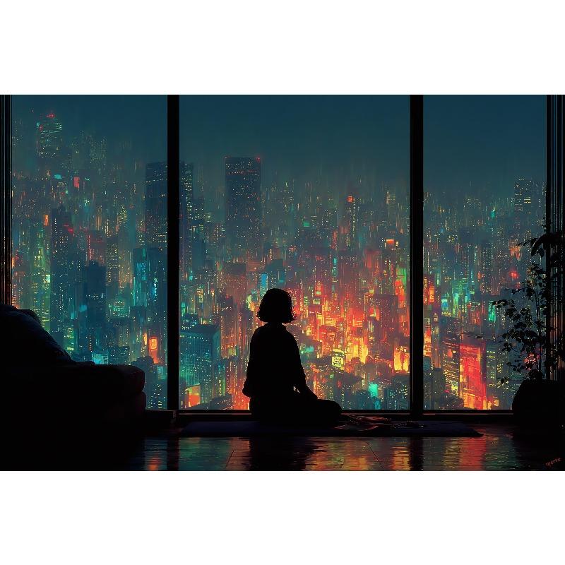 1pc frameless Cyberpunk Night City Landscape Poster Future Neon Lights Bar Design Canvas Wall Art for Living Room Home Decor
