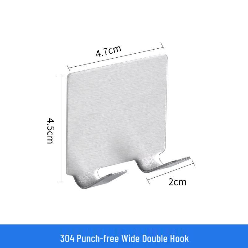 304 Stainless Steel No-Trace Adhesive Hook for Coats and Hats - No-Drill, Single Hook for Bathroom Use