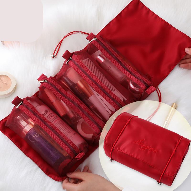 1PC 4 IN 1 Pink Detachable Makeup Bag Multifunction Minimalist Travel Women's Foldable Travel Cosmetic Storage Bag Washing Bag