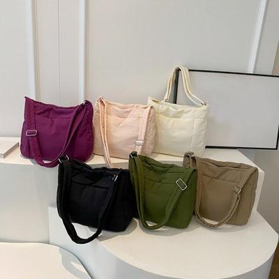 Women Simple Tote Bag Solid Color Puffer Shoulder Crossbody Bag Large Capacity Fashion Laptop Handbags for Travel Work MIT