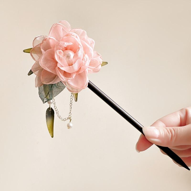 Retro Chinese Style Hair Forks Wooden/Acetate Hair Sticks Flower Hair Pins Pendant Headpieces Floral Hair Bun Maker Jewelry