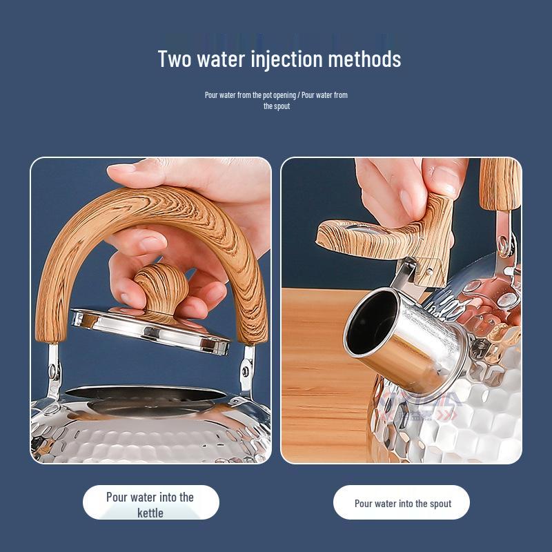 Stainless Xiyijia Whistling Steel Kettle With Retro Wooden Handle Flat Bottom Large Capacity For Boiling Water