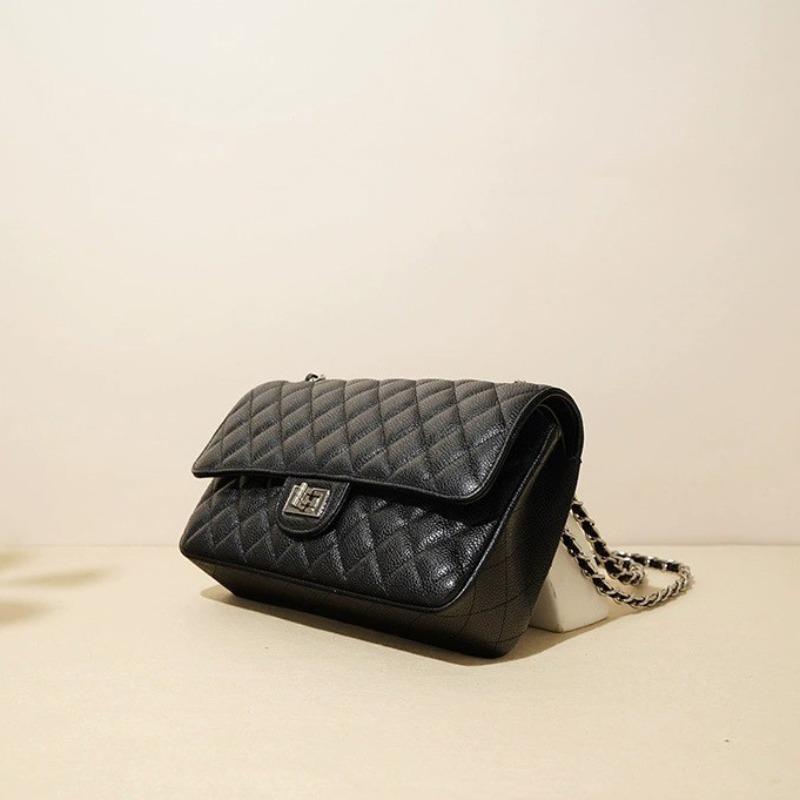 Genuine Leather Rhombus Chain Bag First Layer Cowhide Caviar Pattern Underarm Shoulder Crossbody Women's Bag