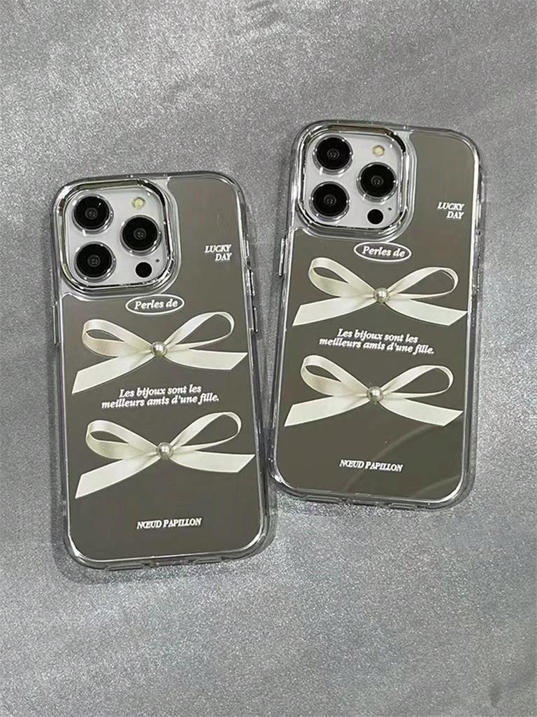 Perlový mašličkový zrcadlový kryt na telefon pro IPhone15ProMax 14 13 12 11 Nárazuvzdorný kryt na telefon Plně krytý měkký kryt