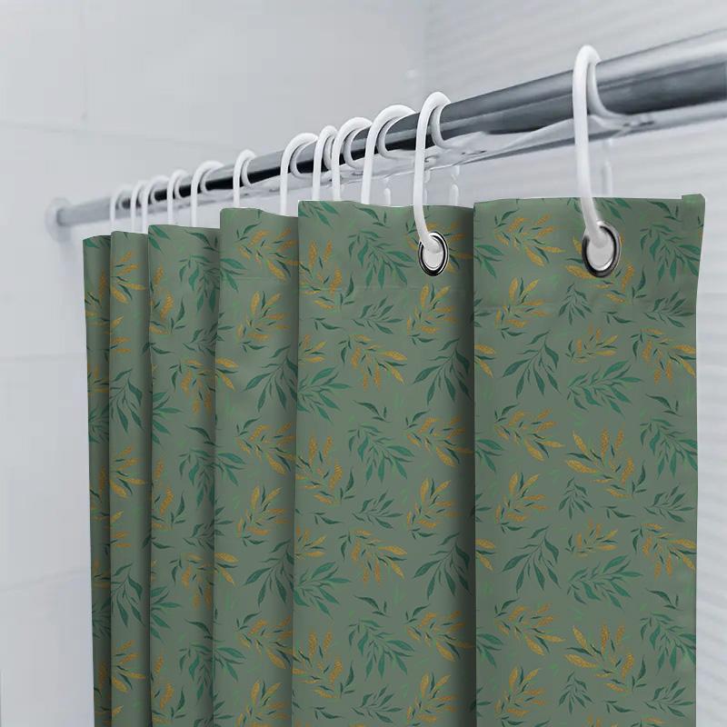 Green Leaf Shower Curtain Decorative Fabric Waterproof Bath Rug Bag For Home Decoration Green Yellow Pattern (180X180Cm)