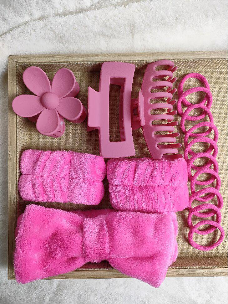16-Piece Multi-Color Soft Headband and Hair Clip Set with Bowknot Washband and Elastic Hair Ties