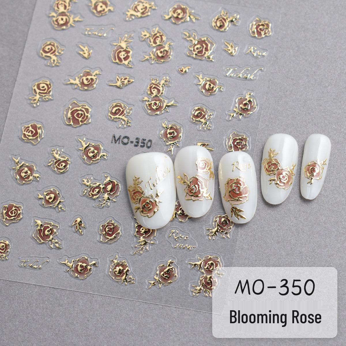 5D Gold-Foil Wild Rose Embossed Nail Art Stickers
