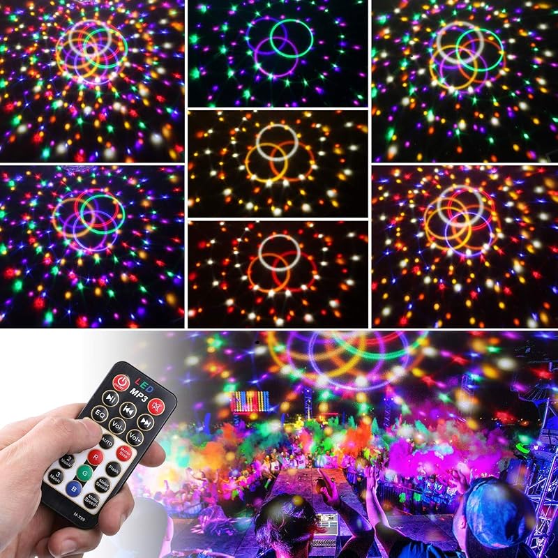 SOLMORE Stage Lighting 9-Color LED Light for Stage/Disco/Party/KTV/Karaoke/Club/Bar Lighting, Rotating Light, Crystal Ball, Voice Control, MP3 Player,