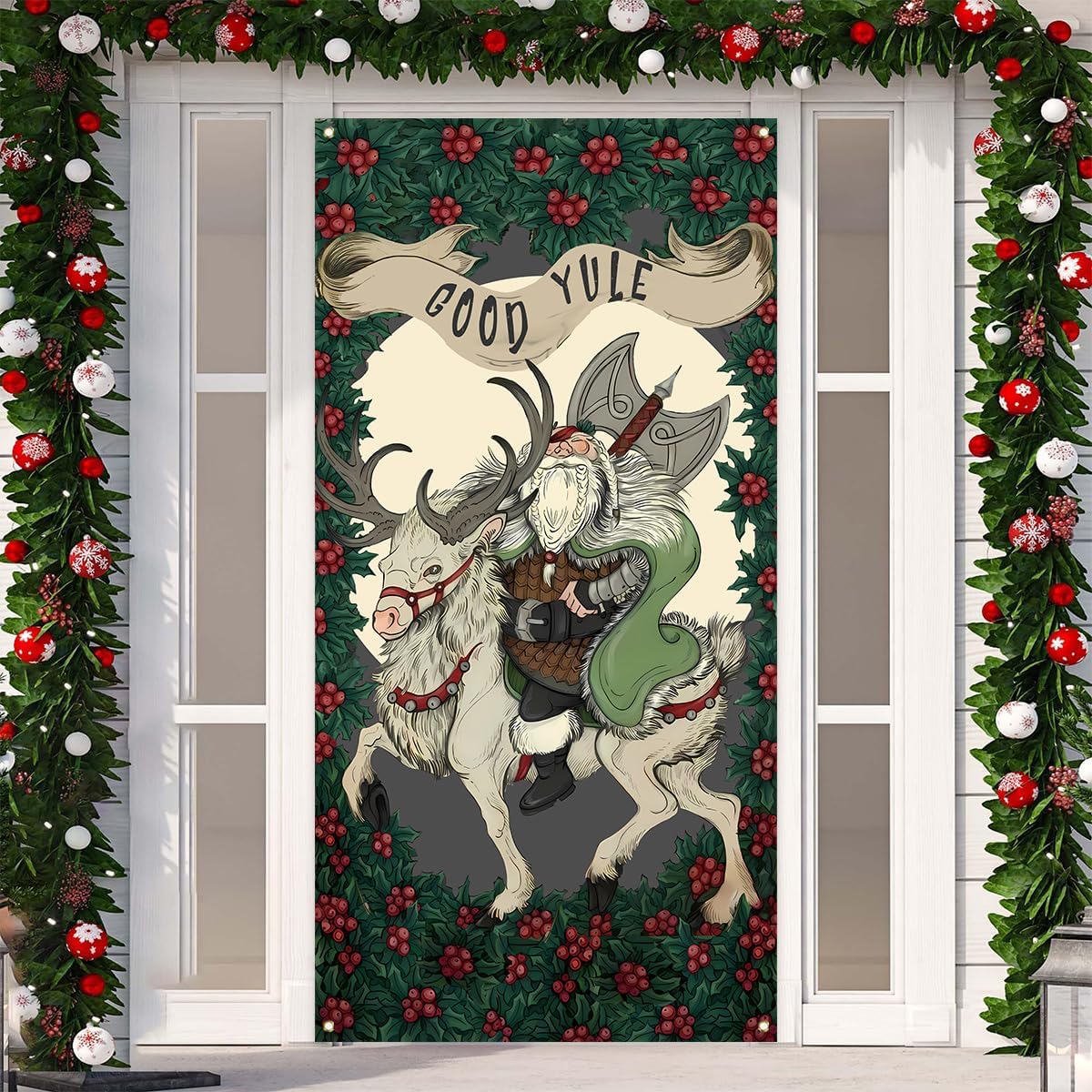 Yule Banner Pagan Hanging Sign Winter Solstice Krampus Goat Decor Yule Decorations for Home Party