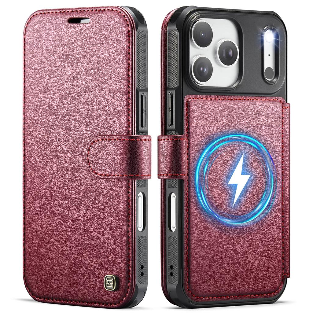 Magnetic Wallet Case for iPhone 17 16 15 14 13 12 Pro Max, PU Leather Flip Cover, RFID Card Holder, Stand, Slim Shockproof Case