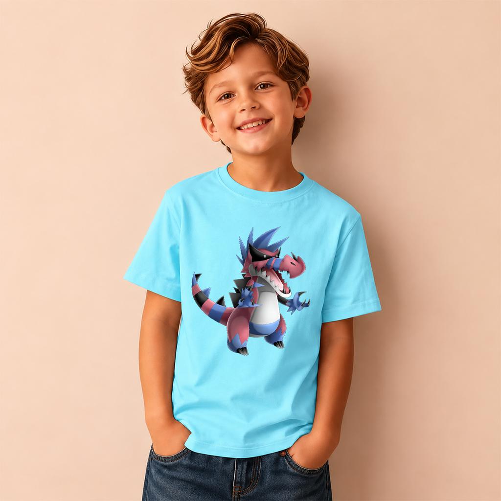 Kids Pokemon Krookodile Print Short Sleeve T-Shirt Boys Cartoon Graphic Casual Tee Children Birthday Gift