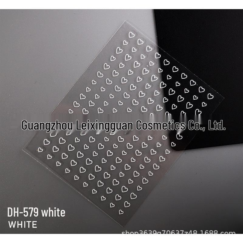 3D Mini Heart Nail Stickers: Black, White, Gold & Silver with Adhesive Backing