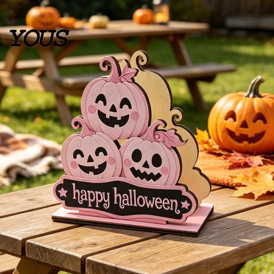 Halloween Kitchen Tissue Holder Wooden Napkin Holder, Cute Pastel Pumpkin Ghost Black Cat Tabletop Dispenser, BOO Letter Organizer Waterproof