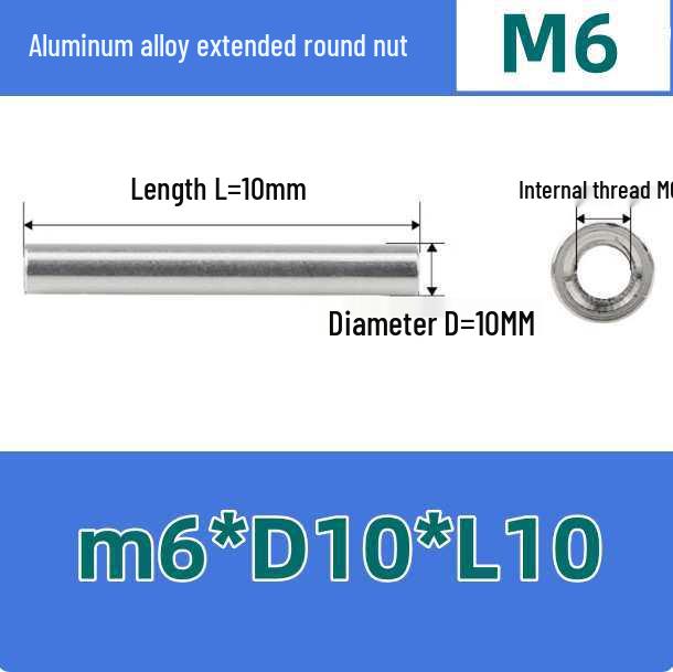 Aluminum Round Column M6 Thread 10mm Diameter, Custom Hollow Support Nut Column