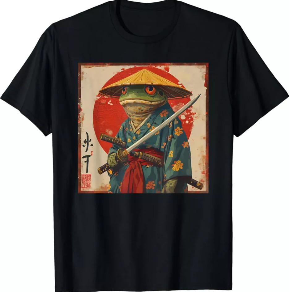 Japanese Woodblock Art Samurai Frog Japanese kanji T-Shirt Mens Womens Tees Top, size S-4XL 2XL