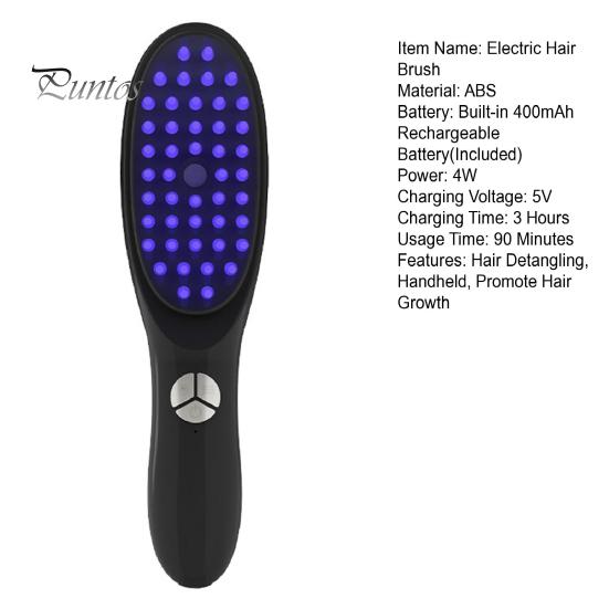 Electric Hair Brush Blue Red Light Phototherapy Rechargeable Promote Hair Growth Handheld Vibrating Scalp Massage Men Women Hair Detangling Comb