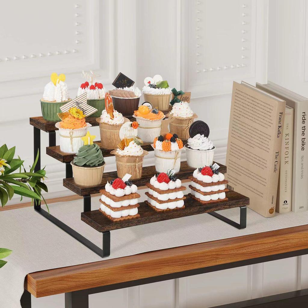 Four-Tier Iron and Wood Display Rack for Desserts and Aromatherapy Essentials