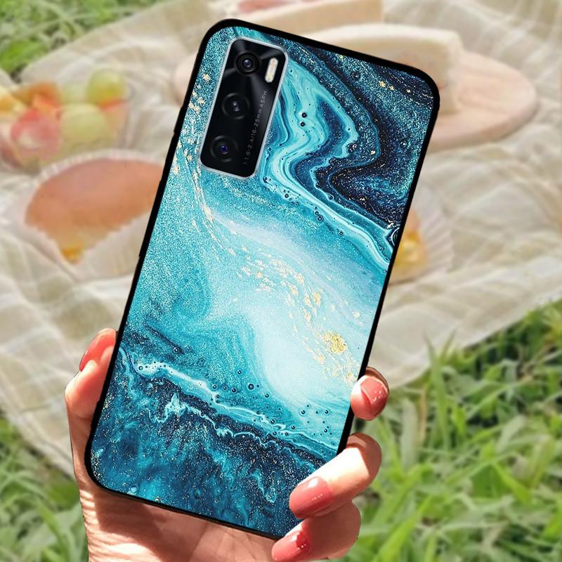 För Vivo V20 SE Fodral Skydd V2022 V2023 Silikon Mjuk Marmor Svart Stötfångare Funda Coque för Vivo V20 2021 V 20 V20SE V2025 V2024