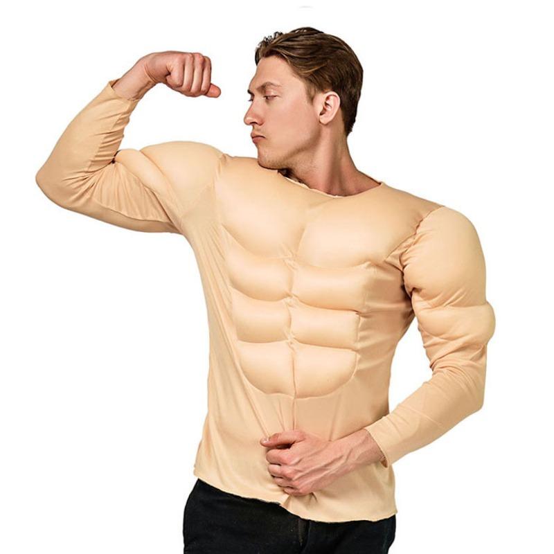 Adult Muscle Men's Shirts, Halloween Cosplay Fake Abs T-shirts, Party Costumes
